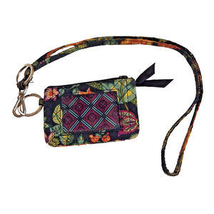Vera Bradley Zip ID Case Lanyard Island Floral Embroidered Key Ring Pocket